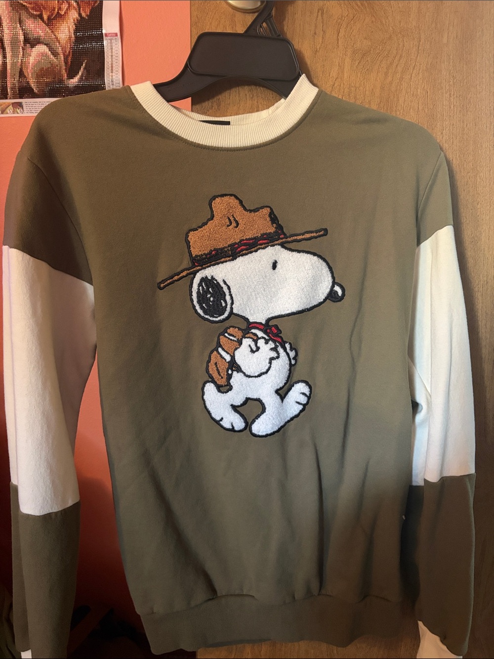 Peanuts Olive & White Snoopy Explorer Crewneck Sweatshirt